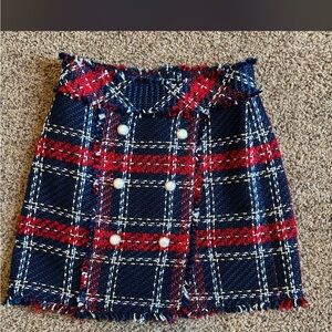 Zara Red and Navy Plaid Tweed Mini Skirt